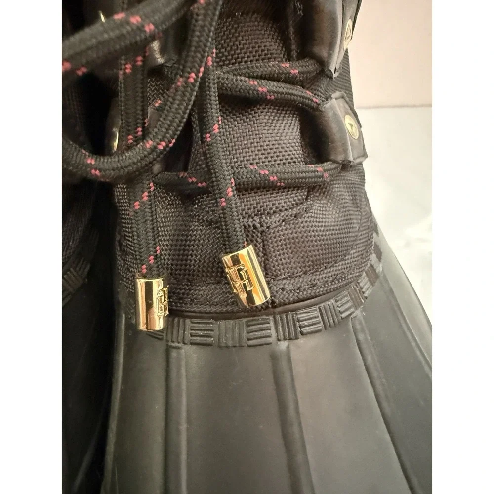 Tommy Hilfiger Duck Boots Women's Size 8M Black Red Lined Rain Winter Shoes